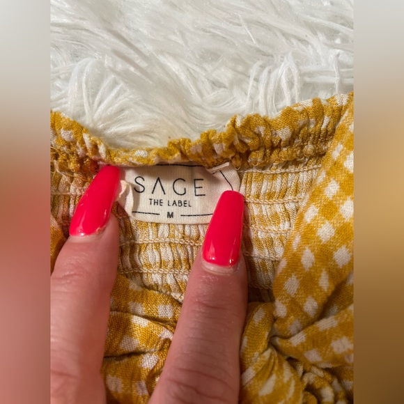 Sage The Label Anthropologie Womens M Yellow Bow Knot Checkered Crop Tank Pin Up - Picture 2 of 4